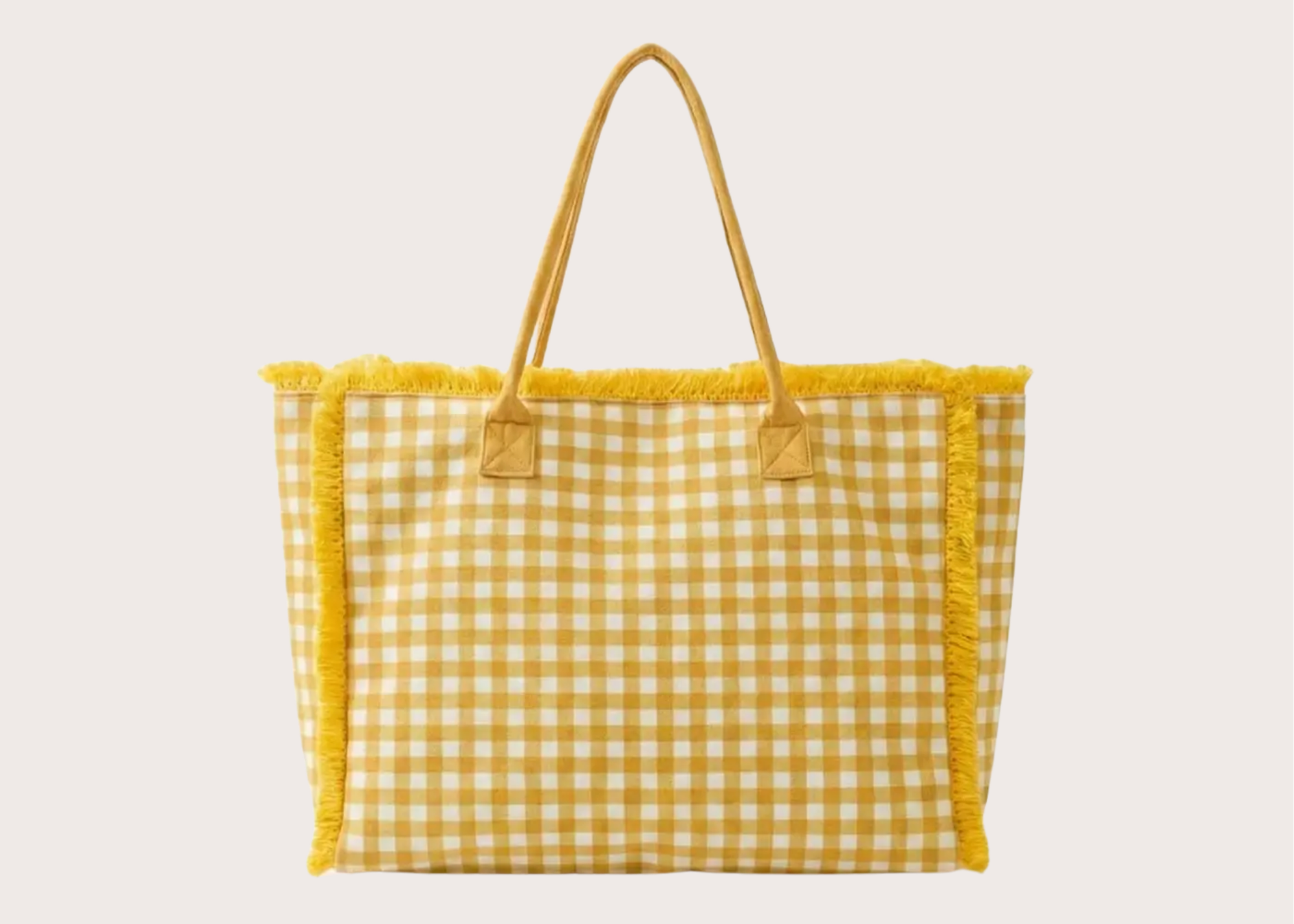 Gingham Check Frayed Tote Bag