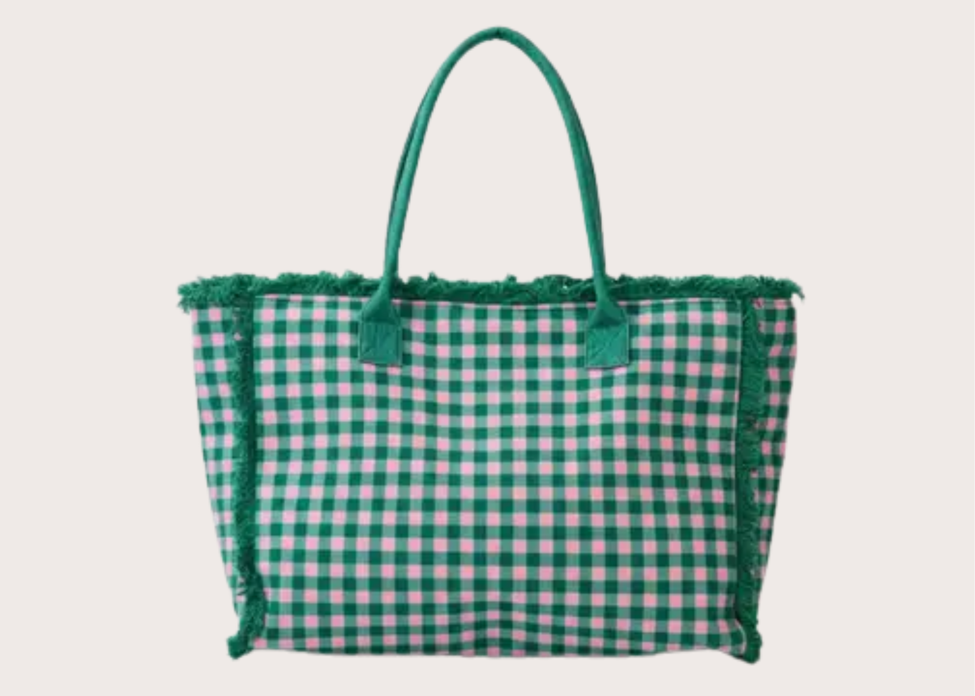 Gingham Check Frayed Tote Bag - Pink & Green – PuddleJumperPups
