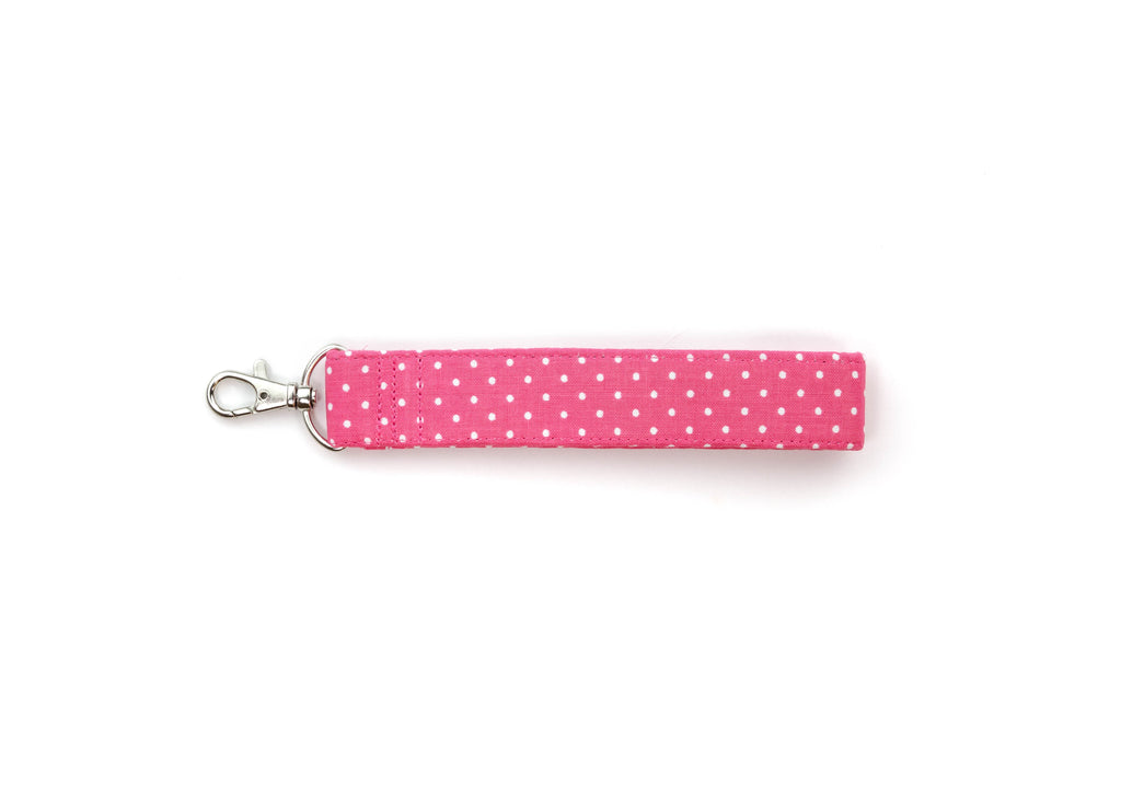 Raspberry Polka Dot Key Fob