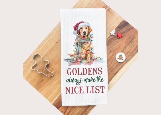 Golden Nice List Christmas Kitchen Towel