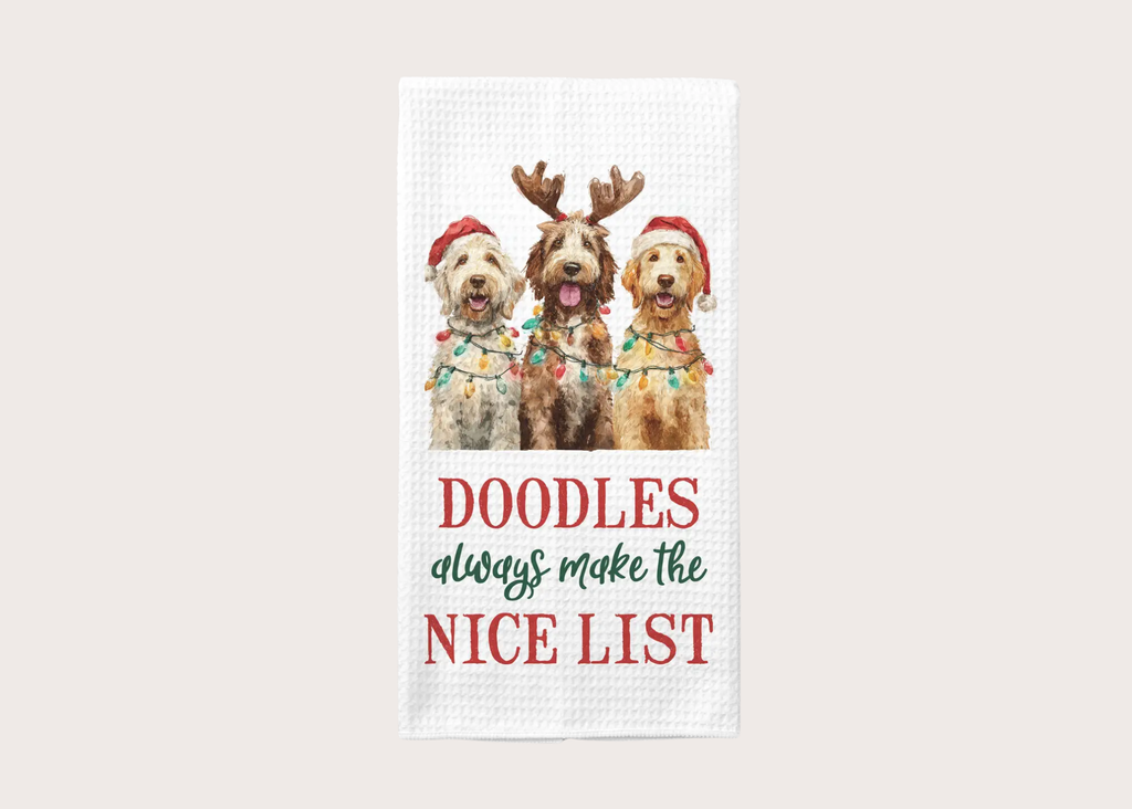 Doodle Nice List Christmas Kitchen Towel