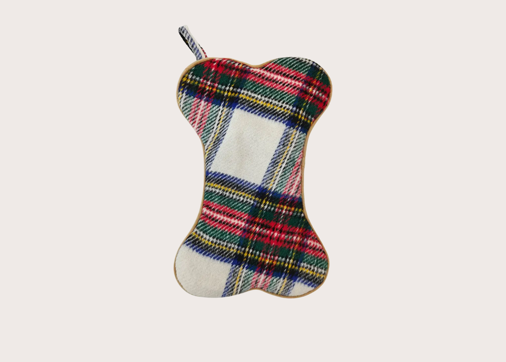 Faux Mohair Plaid Dog Bone Christmas Stocking