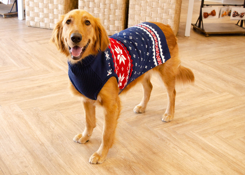 Christmas Snowflake Dog Sweater - Navy