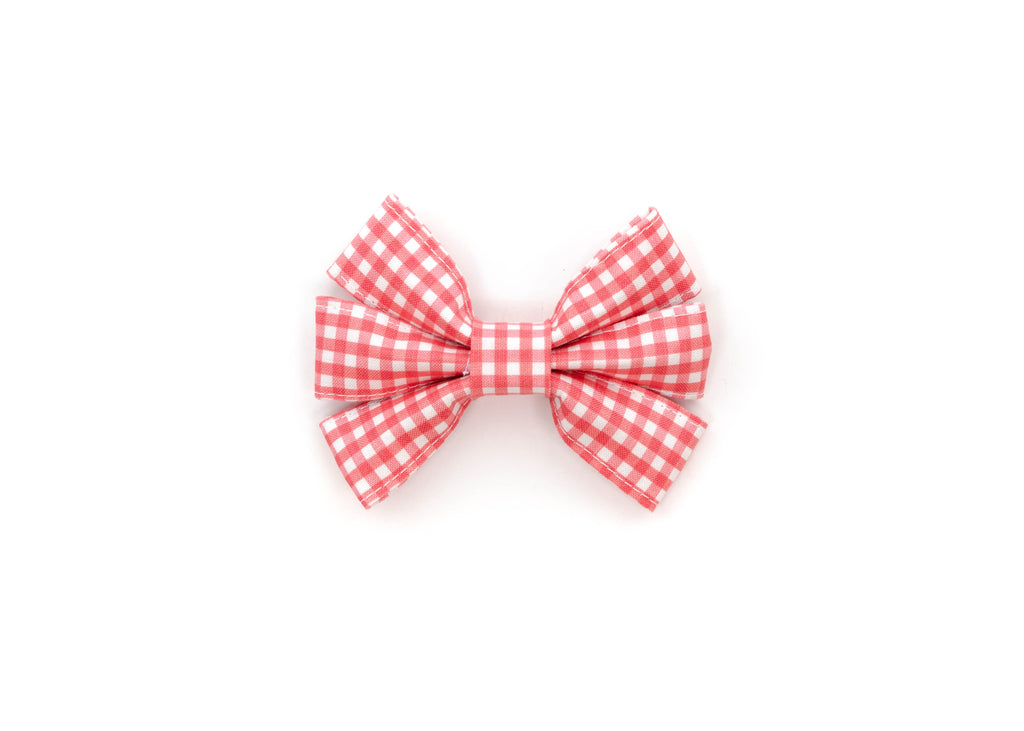 Coral Mini Gingham Girly Bow